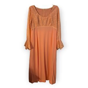 Vintage Polyester Peach Orange Bridesmaid Prom Maxi Dress EUC
